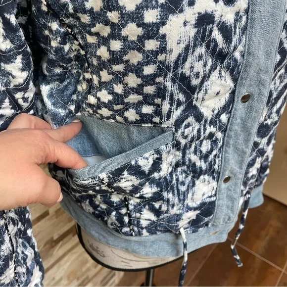 BLANK NYC Anthropologie Reversible Patchwork Denim cotton Jean Jacket XS fits M - Picture 6 of 16